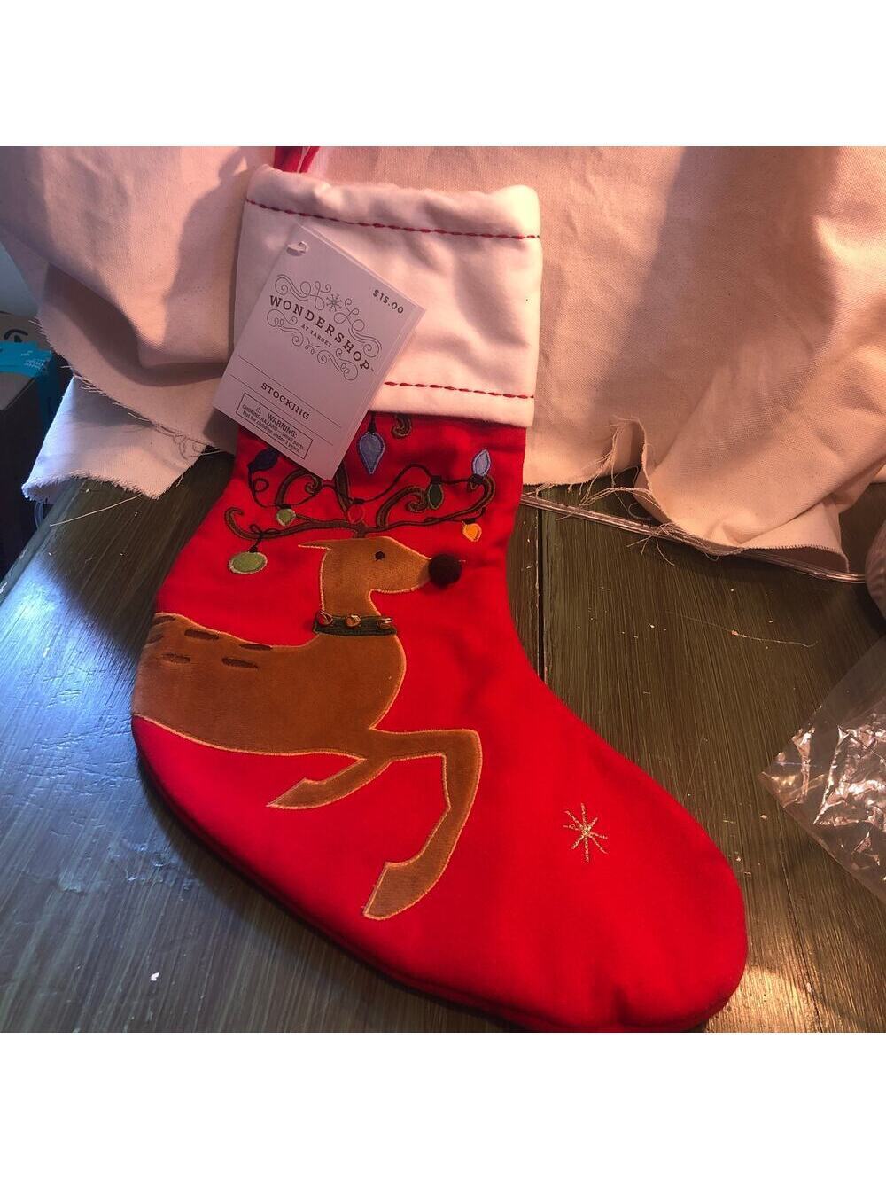Wondershop NEW Lighted Reindeer Red Christmas Stocking Battery Operated Bulbs